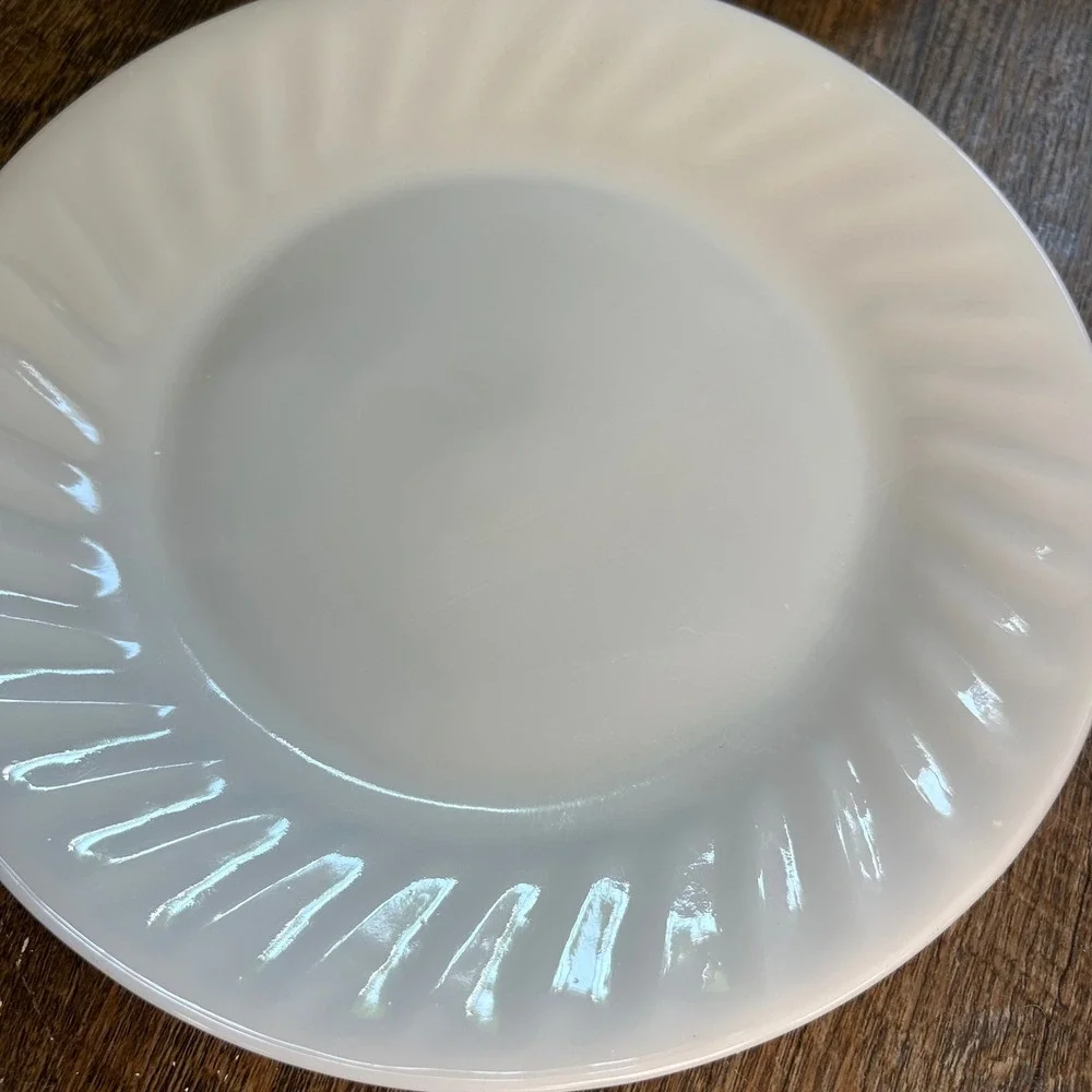 Vintage Fire-King Ivory Swirl Milk Glass 9 Inch Dinner Plates Set of 4 USA MCM